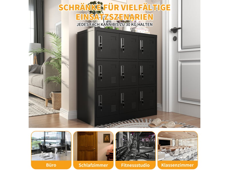  Casier vestiaire 9 portes en métal noir 90 x 40 x 100 cm  - Conforama E