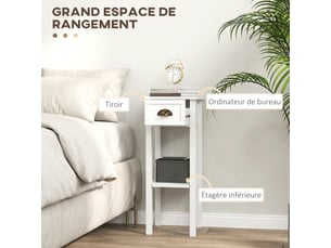 Lot de 2 tables d'appoint table de chevet style sophistiqué avec tiroir, étagère inférieure, blanc, 30 x 30 x 75 cm