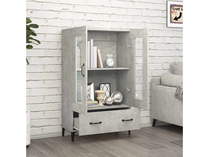  Buffet haut - bahut - meuble de rangement gris béton 70x31x115 cm bois d'ingénierie  - Conforama C