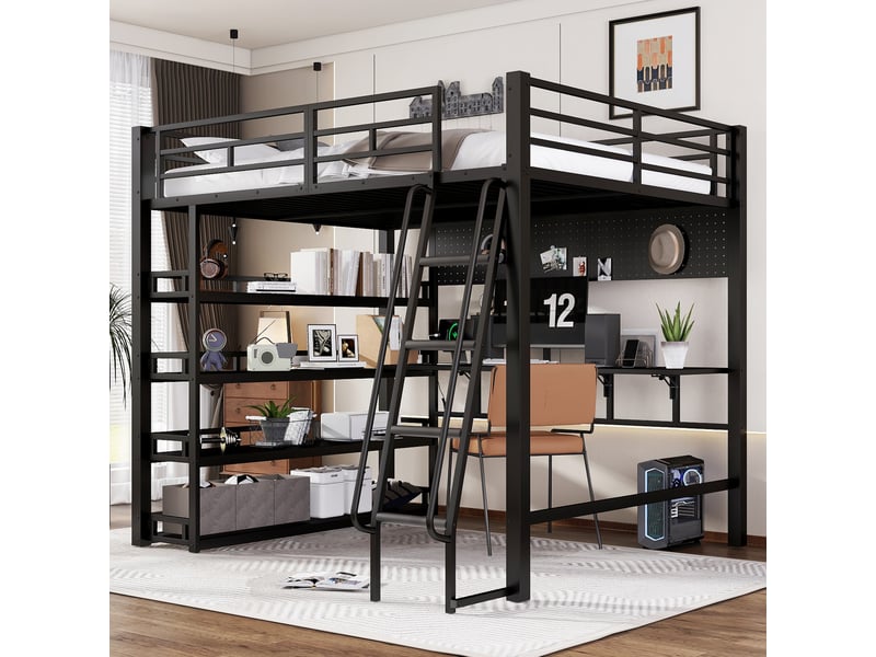  Lit mezzanine 140x200 cm coloris noir métal lit enfant noir - Conforama D