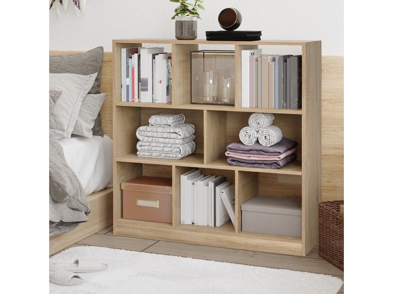  Bibliothèque autoportante, 8 étagères, 97,5 x 30 x 100 cm, aspect chêne  - Conforama D