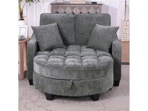 Canapé convertible 2 en 1 gris foncé avec pouf coffre, tissu respirant et bois d’eucalyptus