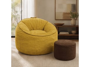 Fauteuil pouf ergonomique avec poche de rangement et repose-pieds cylindrique, en tissu jaune 103 × 95 × 80 cm