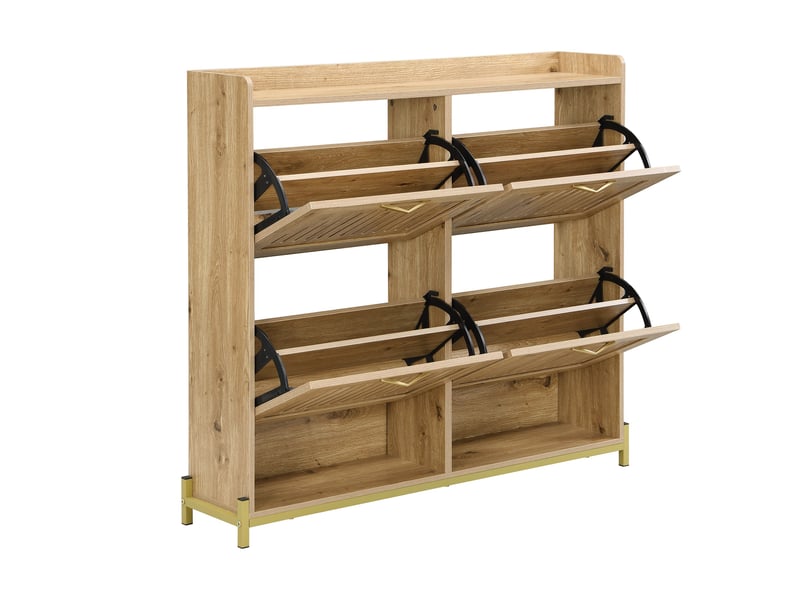 Meuble à chaussures 108,5x24x100 cm, 4 portes à lames ajourées, cadre métal et plateau, gain de place pour entrée et couloir - bois - Conforama E