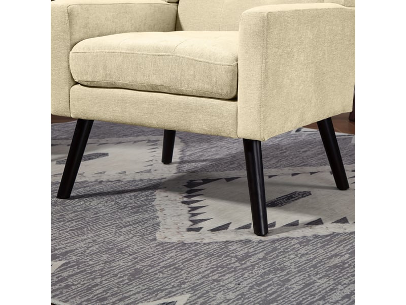  Fauteuil rembourré capitonné avec assise ergonomique, pieds en bois massif et tissu en lin beige, 68,0 × 29,5 × 67,0 cm  - Conforama E
