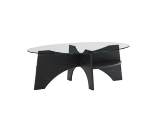 Table d’appoint ovale 105x60 cm verre trempé structure mdf noir design moderne