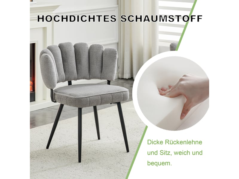  Lot de 2 chaises de salle à manger avec dossier en éventail  - velours structuré gris clair  - Conforama E