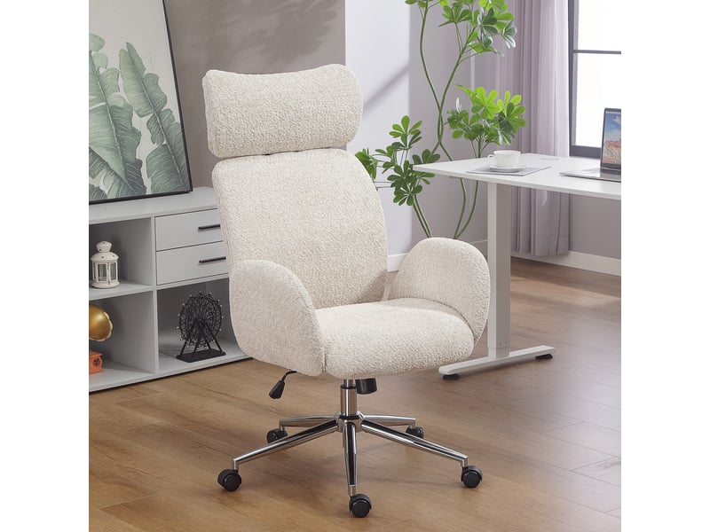  Chaise de bureau ergonomique avec appui-tête réglable, fonction inclinable, hauteur réglable, grise et blanche.  - Conforama C