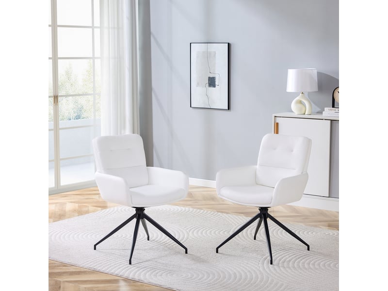  Lot de 2 chaises de bureau pivotantes 74,5x56x51,5 cm 360° métal et pu blanc et noir  - Conforama B