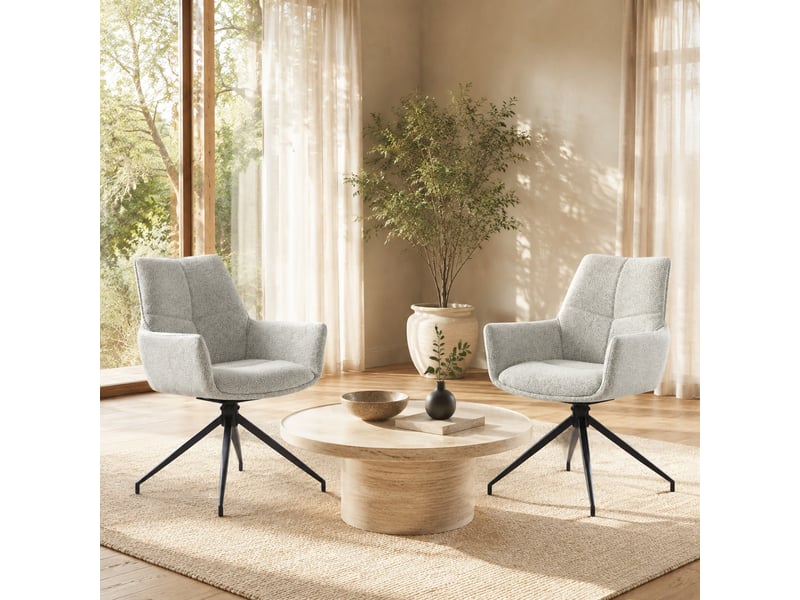  Fauteuil pivotant à 360° avec accoudoirs en tissu et métal noir et gris clair  - Conforama D