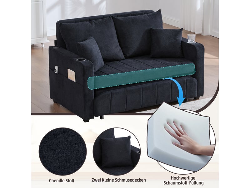  Canapé de salon, canapé chenille; en chenille, porte-gobelets, port usb, avec accoudoirs  - Conforama D