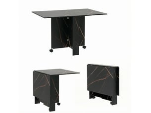 Table de salle à manger pliante à plateaux rabattables, roulettes verrouillables, noir marbré, 120 × 80 × 73 cm