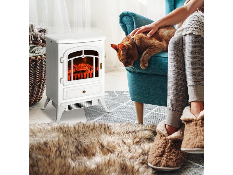  Cheminée électrique rétro blanche avec effet flamme led réglable, chauffage 950 ou 1850 w  - Conforama C