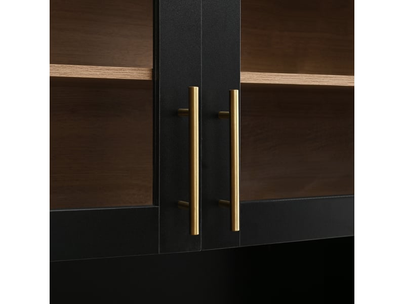 Buffet haut,80x40x180 cm,avec vitrine, led et prises usb,mdf,noir - Conforama B