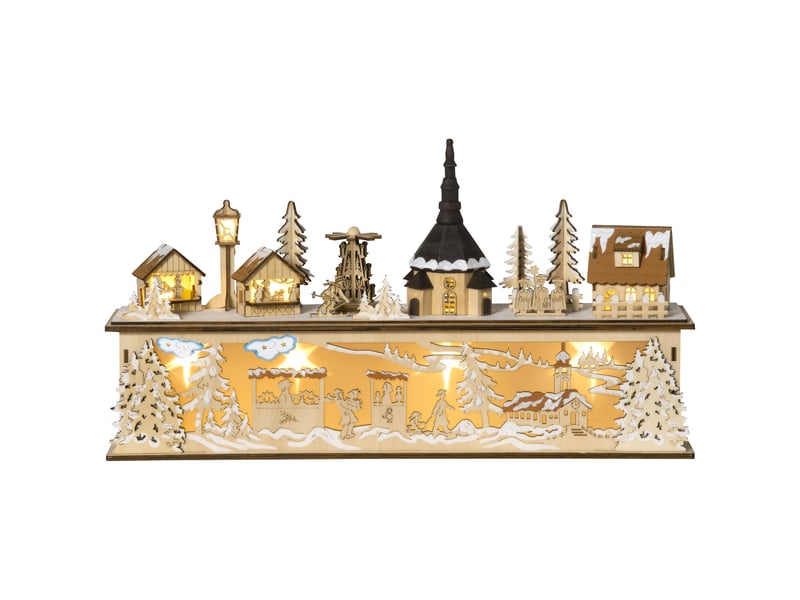  Village de noël lumineux 10 led blanc chaud effet bois 45 x 10 x 25 cm  - Conforama B
