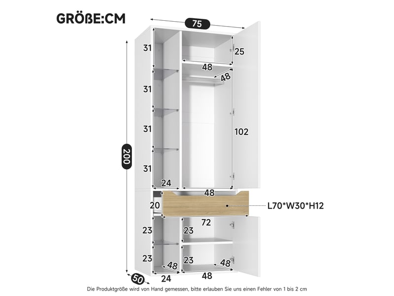 Armoire blanche avec vitrine led 75 × 50 × 200 cm, penderie et tiroir IKSETERA TRADING LTD - Conforama C
