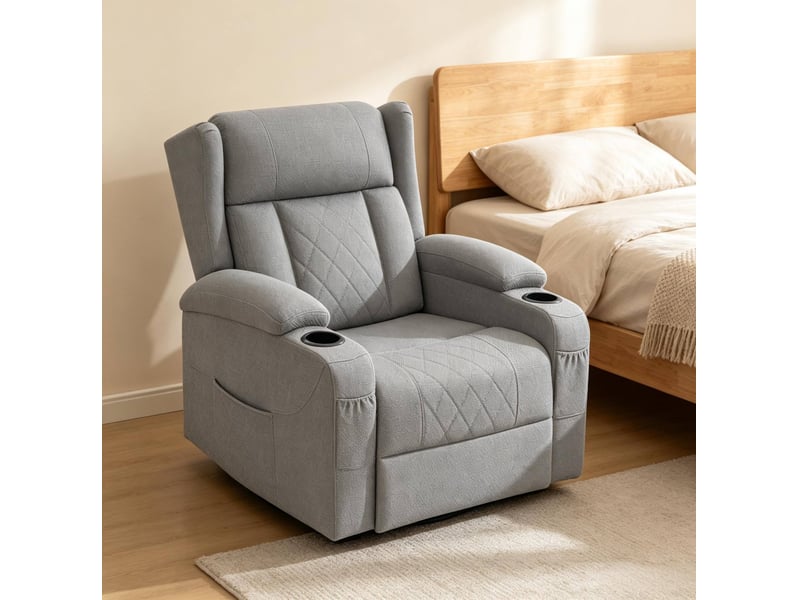  Fauteuil relax inclinable pivotant gris avec repose-pieds et rangement  - Conforama D