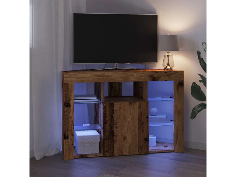 Meuble tv led d'angle 100x40x68cm bois ancien bois d'ingénierie - Conforama E