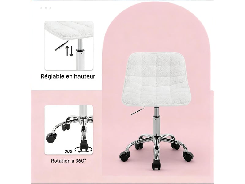  Chaise de bureau pivotante réglable en hauteur tissu chenille et métal blanc T5828P493653 - Conforama D