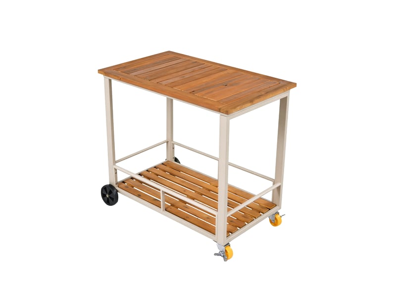  Salon de jardin en bois d’acacia 6-7 places avec table, fauteuils et desserte amovible, housses lavables – ensemble repas extérieur  - Conforama W