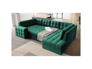 Canapé d'angle convertible monteza vert 299 cm avec coffre et couchage