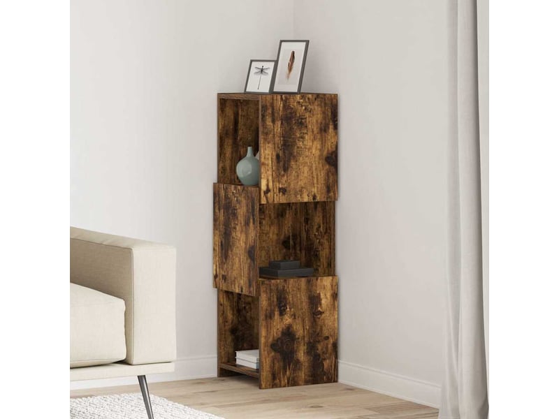  Meuble d'angle, meuble de rangement salon 30,5x30x95cm bois d'ingénierie chêne fumé  - Conforama B