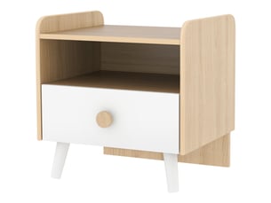 Table de chevet pour enfants (dès 3 ans) avec tiroir et bords arrondis, coloris chêne et blanc
