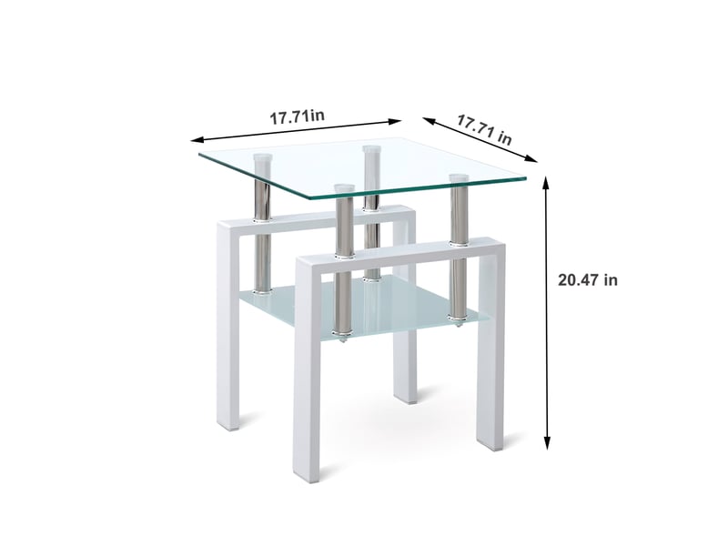 Lot de 2 tables d'appoint 45x45x52 cm 2 niveaux blanc et transparent - Conforama E