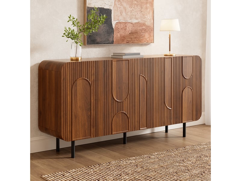  Buffet 160x40x79 cm - design mid-century - 4 portes - rangement flexible - étagères réglables - pieds métalliques - noyer BUYDEEMEUS - Conforama B