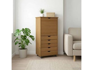 Caisson roulant de bureau 53 x 39 x 103 cm bois de pin massif marron miel