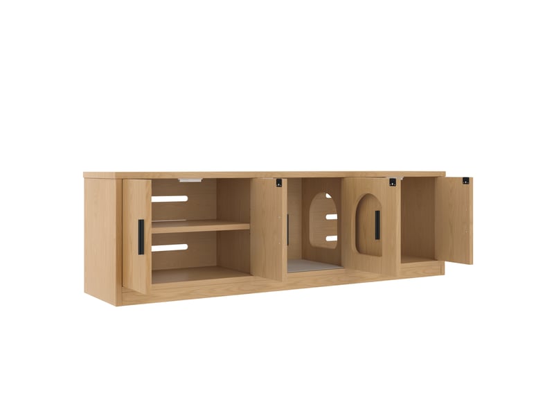  Meuble cache-litière décor chêne 140 × 40 × 45,5 cm, rangements et griffoir IKSETERA TRADING LTD - Conforama E
