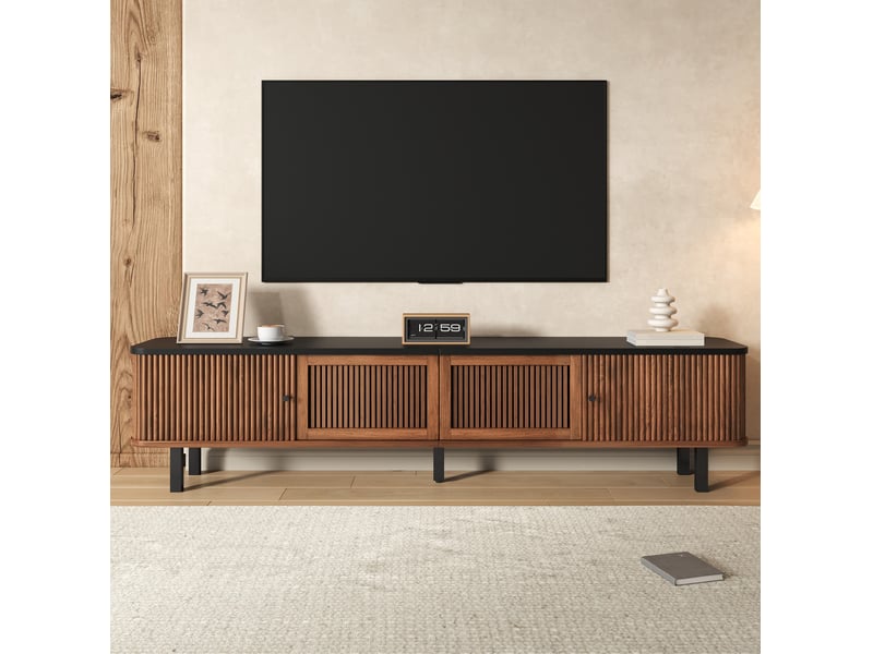  Meuble tv modenvie bas 190 x 35 x 45 cm portes coulissantes et grillagées mdf noyer  - Conforama B