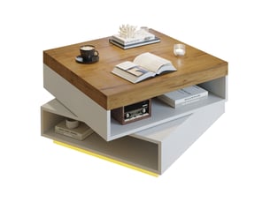 Table basse carrée avec plateau pivotant à 360° et led, avec espace de rangement, pour salon, 65 × 65 × 40 cm
