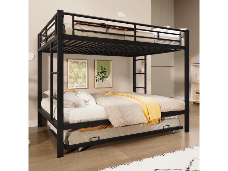  Lit superposé enfant en métal noir 140 x 200 cm avec lit gigogne 90 x 190 cm  - Conforama C