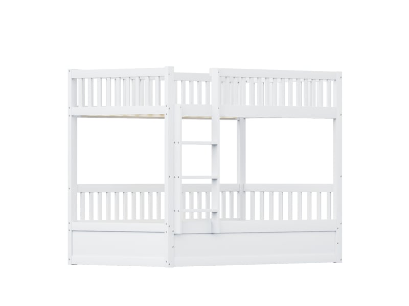  Lit superposé enfant 90x200 cm avec rangement hydraulique bois blanc sans matelas  - Conforama E