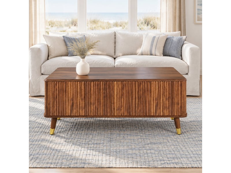  Table basse 97x52x56.5 cm à plateau relevable avec rangement en mdf coloris noyer  - Conforama B