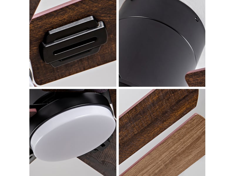 Ventilateur de plafond extra plat led pour plafond bas chambre, télécommande, moteur dc silencieux, métal et bois, noir  - Conforama E