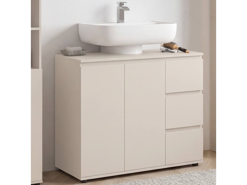  Meuble sous lavabo salle de bain tomi avec placard et 3 tiroirs beige  - Conforama B