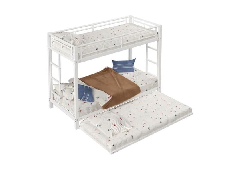  Lit superposé 3 etage - autrement - 90x200cm - métal - blanc - lit avec tiroirs  - Conforama A