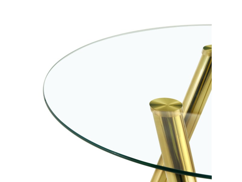 Table ronde en verre trempé ø89 cm – pieds en métal doré robustes, style moderne et chic - Conforama D