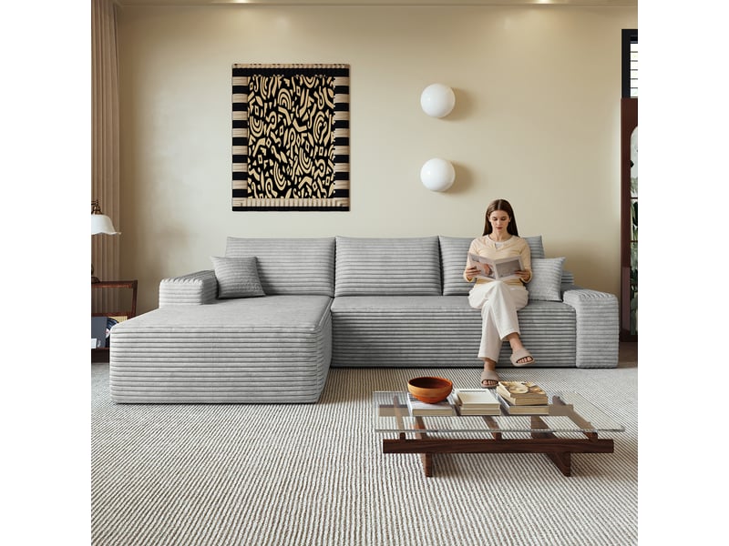  Canapé d’angle en l gris, 270 × 175 × 83 cm, configuration en l avec méridienne, espace de détente généreux, assise accueillante  - Conforama E