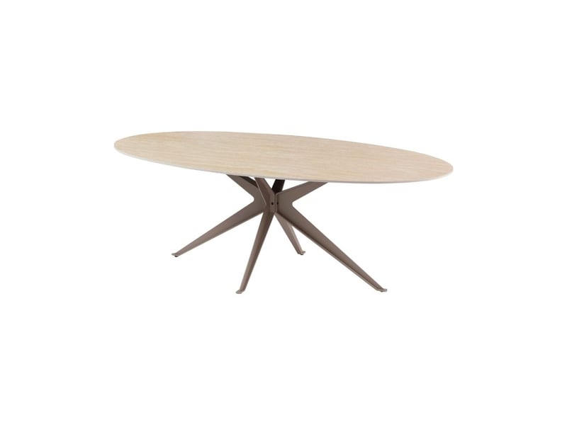  Table de salle à manger avelis ovale 220 cm en céramique beige et métal marron style contemporain  - Conforama A