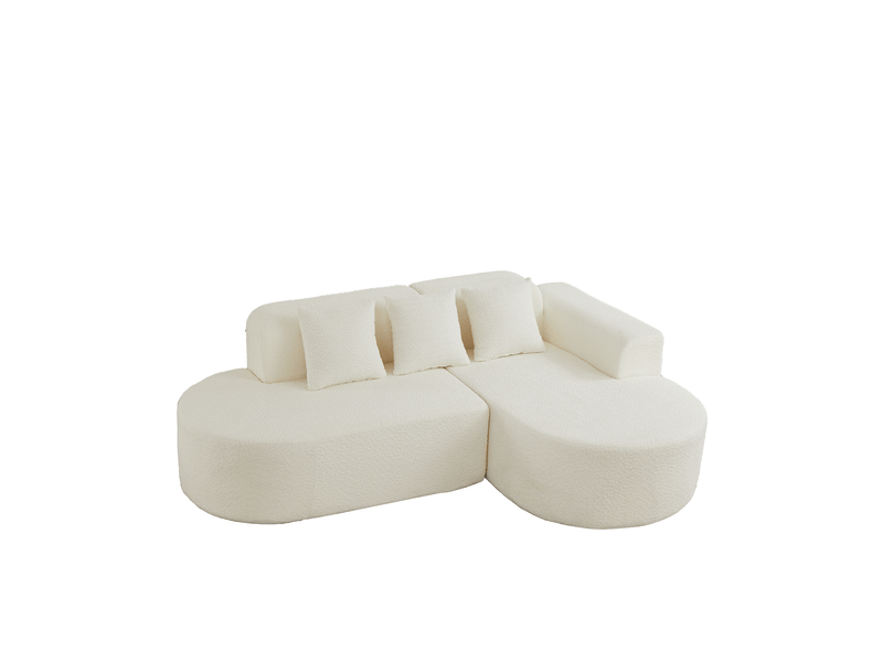 Canapé d’angle en l 3 places 222x157x73 cm avec méridienne droite, formes arrondies style wabi-sabi, 3 coussins dossier, chenille beige - Conforama A