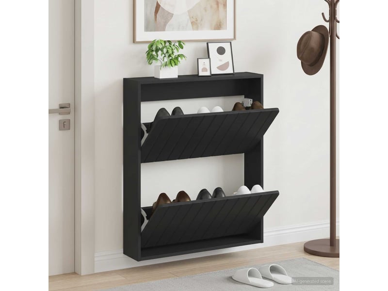  Meuble à chaussures mural, armoire à chaussures zwolle 71x17x86 cm noir  - Conforama B