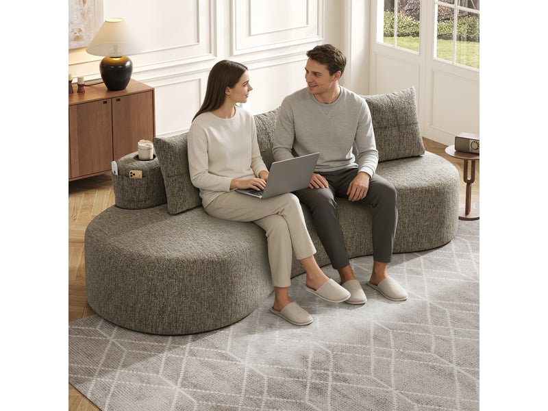  Canapé droit fixe 4 places lin kaki canapé compressible - Conforama B