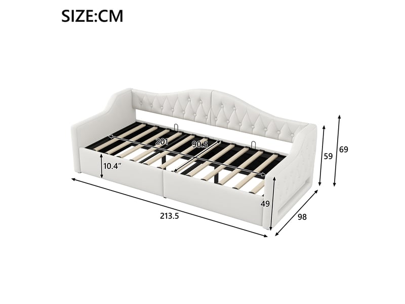  Lit de jour rembourré tcqpz 90 x 200 cm avec led 7 couleurs et rangement sous le lit beige  - Conforama C