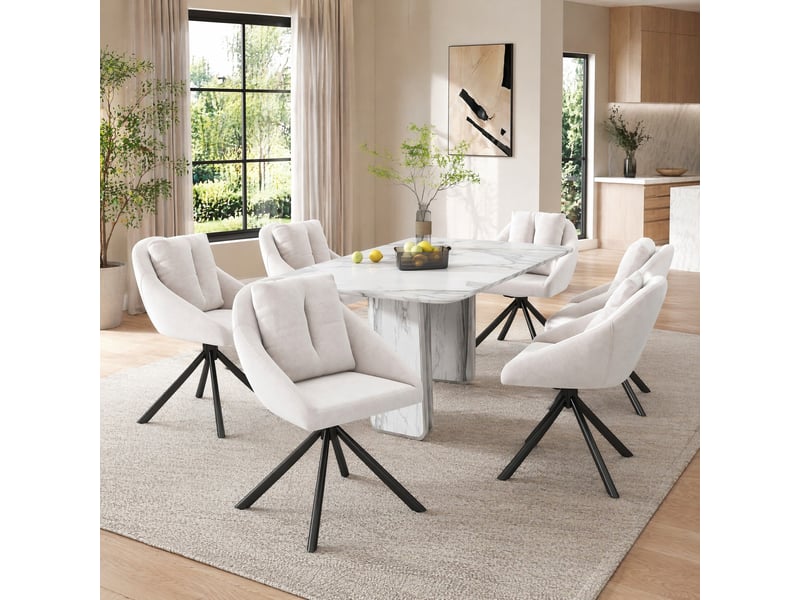  Chaise de salle à manger lot de 6 pivotante 360° ergonomique  - structure métal, velours - beige  - Conforama B