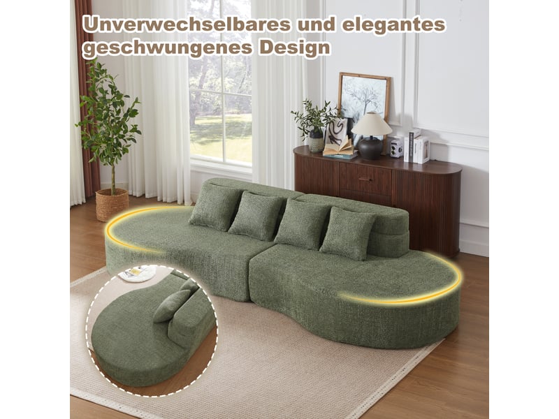 Canapé modulable 310 cm en mousse haute densité, 2 modules sans cadre, housse en chenille amovible et lavable, design minimaliste - vert - Conforama E