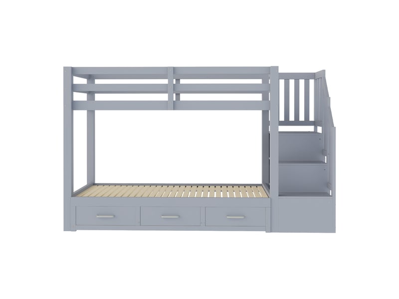  Lit mezzanine 90x200 cm avec lit gigogne, lit enfant avec échelle de rangement à plusieurs tiroirs, gris, lit en bois  - Conforama B