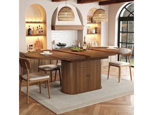 Table à manger extensible 118-158x118 cm pour 4 à 6 personnes, rangement intégré 2 portes, étagères réglables, pied central rainuré, brun foncé
